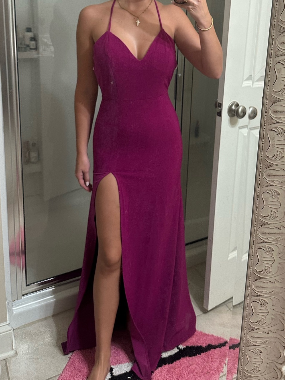 Elegant Fuchsia Halter Evening Gown